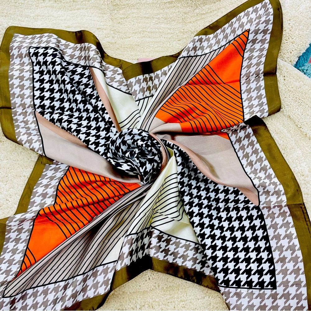 Square Satin Houndstooth Stripe Scarf /Bandana New